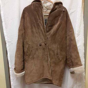 Sassy Express Womens Hooded Leather Jacket Beige S